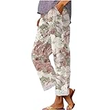 Generisch Sommerhose Damen Jogginghose Sporthose Kleidung Damen Palazzo Knopfhose Weites Bein Locker Gummibund Trainingshose Bequeme und Atmungsaktiv Sweatshose (Beige, XXXL)