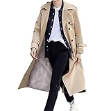 Pantete Zweireihiger Trenchcoat für Herren, übergroß, lässig, Windbreaker, Revers, lange Jacke, Plushkhaki, XXL