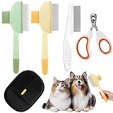 3 Stück Hundebürste Katzenbürste für Langhaar und Kurzhaar, Tierhaarentferner Handschuh, Flohkamm, Haustierhaar von der Fellblitz Bürste Katze mit Einem Knopf, Katzenkamm für Haaren