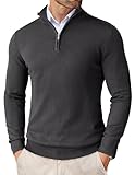 COOFANDY Rollkragenpullover Herren Zip Stehkragen Pullover mit Reissverschluss Troyer Herren Zipper Arbeitspullover Slim Fit Dunkelgrau M