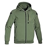 Jet Motorradjacke Sommer Hoodie Kapuzenpullover Mit Protektoren Soft Shell (XL (EU 52-54), Olivgrün)