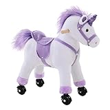 HOMCOM Reitpferd auf Rollen 60 cm Stehpferd mit Sattel, Sound Spielpferd zum Reiten Draufsitzen Schaukeltier Plüsch Pferd für Kinder ab 3 Jahre, Schaukelpferd Indoor Outdoor Lila