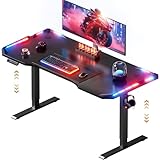 HLONONE Höhenverstellbarer Schreibtisch 120 x 60 cm，Gaming Tisch mit LED，Elektrischer Schreibtisch，Steh-Sitz Tisch mit Kohlefaseroberfläche, Elektrisch Computertisch mit 3-Funktions-Memory, Schwarz