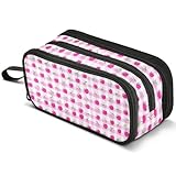 Mnsruu Federmäppchen mit Kirsch-Vichy-Muster, großes Fassungsvermögen, Stifteetui mit 3 Fächern, Stifthalter, Organizer, Schreibwaren-Tasche, A428, Kinderrucksack