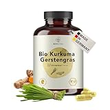 BIO Kurkuma Gerstengras Kapseln hochdosiert, 4200 mg Tagesdosis, rückstandskontrolliert, deutsche Herstellung, vegan, ohne Zusätze, Gerstengras Kurkuma Bio, 270 Kapseln x 700mg, BIONUTRA®