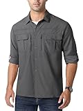 MAGCOMSEN Wanderhemd Herren UV 50 Hemden Outdoor Sommer Shirt UV-Schutz Tropenhemd Herren Quick Dry Sporthemd Sonnenschutz Leicht Safarihemd Dunkelgrau 3XL