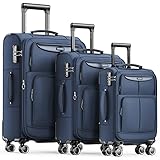 SHOWKOO Kofferset 3 Teilig Stoffkoffer Weichschale Erweiterbar Reisekoffer Leicht Haltbar Trolley Handgepäck Sets mit TSA Schloss und 4 Rollen (M L XL -Blau)