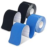 Wasserfestes & Elastisches Kinesiologie Tape Physiotape mit starker Klebekraft für Alltag Rücken，Kinesiologie Tape Rollen Hautfreundlich, Elastisch & Wasserfest Blau + Schwarz 2 Knie (5cm x 5m)