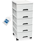 Schubladenschrank mit Rollen Rollcontainer mit 5 Schubladen Rollschrank aus Kunststoff Rollwagen (Weiß)