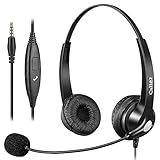 3,5mm Klinke Headset Handy mit Mikrofon Noise Cancelling & Lautstärkeregler, Kopfhörer PC für FritzFon C6 X6 iPhone Samsung iPad Laptop Home Zoom Teams, Ultra Komfort