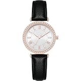 NUOVO Damenuhren Damen Quarz Armbanduhr mit Luxus Kristalldiamanten für Frauen Mädchen Klassisches Schwarzes Lederarmband Täglich wasserdichte Damenuhr Ideale Wahl für Geschenke