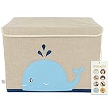 Bieco Aufbewahrungsbox mit Deckel | 65L faltbar | ca. 36x36x51cm | Spielzeugkiste mit Deckel | Aufbewahrungsbox Kinder | Kisten mit Deckel | Aufbewahrungsbox Groß | Wickeltisch Organizer | Wal Motiv