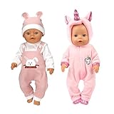 YHGETSUM 2 Sets Kleidung Outfits für Baby Puppen, Puppenkleidung, New Born Baby Puppen, Puppenzubehör mit Hut Langarm Hose, für Babypuppen 35-43 cm, Geschenke für Mädchen