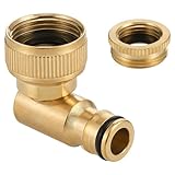 Schlauchverbinder, 90° Winkel Messing Wasserhahnanschluss Adapter, 360° Drehbarer Gartenschlauch Verbinder, Gartenschlauch Winkelverbinder 1/2' und 3/4' für Gartenschlauch und Wasserhahn (1er-Set)