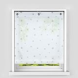 Heichkell Voile Ösen Raffrollo Sterne Muster Transparente Raffgardine mit Haken Feltenrollo ohne Bohren Kinderzimmer Vorhang BxH 80x140cm Weiß-Grau