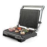 Black+Decker BXGR2200E -2-in-1: glatte Platten und Grill, Zubreiten von Fleisch, Fisch, Gemüse, 180º-Öffnung, Temperatur- und Zeitsteuerung mit LCD-Display, 2200W