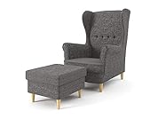 Sofini Ohrensessel Milo mit Hocker! Sessel für Wohnzimmer & Esszimmer! Skandinavisch, Relaxsessel aus Webstoff, Best Sessel! (Lux 06)