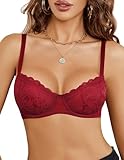 Avidlove Damen Dirndl BH Sexy Spitze Transparent Bügel Bra Komfort Klassische Balconette BHS Spaghetti Ungepolsterte Bralette Tägliche Unterwäsche Rot L
