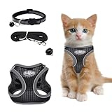 katzengeschirr mit Leine Ausbruchsicher,Verstellbares Katzen Geschirr,katzengeschirr Weichem Lnnenfutter und Atmungsaktivem Mesh mit Reflektierenden für Outdoor Training Gehen(Schwarz XXS)