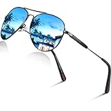 DADA-PRO Sonnenbrille Herren Polarisiert Pilotenbrille Damen Metallrahmen Retro Fliegerbrille UV400 Schutz Polarized Sunglasses Men Women (Blaue Gläser Verspiegelt)