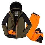 Killtec Herren Skianzug Größe XXL - mit 10.000 mm Wassersäule, PFC frei - Skijacke Schwarz Khaki - Skihose Orange