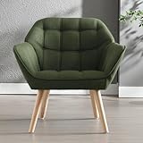 chairus Gepolsterter Armlehnensessel Leinen Einzelsofa Loungesessel für Wohnzimmer Modern Armlehnstuhl mit Holzbeinen (Grün-1)