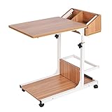 soges Beistelltisch Pflegetisch Hochverstellbarer Computertisch Laptoptisch PC Notebook Tisch Laptopständer Notebookständer mit Rollen und Stauraum für kleinen Artikeln,Oak