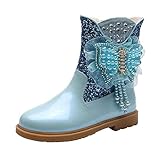 AIchenYW Kinder Stiefel Wärme Gefütterte Halblange Winter Stiefel und Winter Bowknot Nette Kinder Stiefel Frauen Seitenreißverschluss Kinder Prinzessin Stiefel Kinder Winter (Blue, 36 Big Kids)