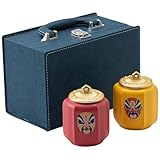 Teedose Keramik Bulk Tea Storage Pot Chinesischen Stil Doppel Topf Set Teeverpackungstopf Doppel Topf Kaffee Getreide Siegelglas Lagerbehälter(Square can set)