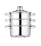 KitchenCraft 3 Kochtopf Set, Dampfgarer/Suppentopf Steamer 3-stufig, Induktionssicher, Edelstahl, in Geschenkbox, 16 cm (6''), Silber