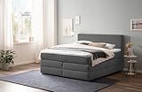 Belanoti Loft Boxspringbett 180x200 mit Bettkasten 7-Zonen Taschenfederkern Matratze inklusive Visco Topper Bett 180x200 in der Farbe Anthrazit H2 und H3 Polsterbett mit Stauraum
