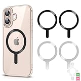 4 Stück Universal-Metallringe Aufkleber ohne Magnet für MagSafe magnetisches kabelloses Ladegerät für iPhone 15, 14, 13, 12 Pro Mini Max/Samsung Galaxy, 2 Stile, ultradünn, gekerbt und runder Ring
