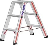 Hymer Stufenstehleiter 2x3 Sprossen (beidseitig begehbar, verstärkte Stufen, massive Gelenke, Spreizsicherung) 802406