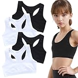 4er-Pack Mädchen-BH,UnterwäSche MäDchen,Bauchfreie Tops,Mädchen Sport BHS, Racerback Unterwäsche,Baumwolle Sport Bustier,Nicht Gepolsterter Trainings-BH,Teens Unterwäsche für 8-14 Jahre (Schwarz,Weiß)
