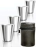 Outdoor Saxx® - 5-Teiliges Edelstahl Trink-Becher Set | Schnaps-Becher, unzerbrechlich | Tolles Geschenk, unzerbrechlich, mit Leder Tasche