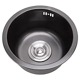 Schwarzes Bar-Spülbecken, 11,8 Zoll, doppelt montiertes, rundes Edelstahl-Küchenspülbecken, einzelne Schüssel, tiefe Bar-Vorbereitungsspüle mit Zubehör, Drop-in über der(Schwarzer Nano-Diamant)