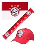 FC Bayern München Fanbox 3-teilig I Cap, Schal & Fahne in Geschenkbox I Erwachsene I Rot