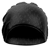 Silikon-Badekappe, wasserdicht, flexibel, hochelastisch, Ohrenschutz, verstellbare Kopftemperatur, für Erwachsene, langes Haar, Schwarz, Blau, optional, 23 x 18 x 0,5 cm (Schwarz)