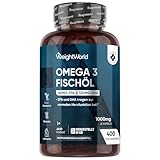Omega 3 Öl Kapseln - 400 Weichkapseln - 1+ Jahr Vorrat - 1000mg Fischöl pro WeichKapsel - Essentielle Omega 3 Fettsäuren mit EPA 180 mg & DHA 120mg - Fisch öl Softgels - Glutenfrei - WeightWorld