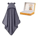 FUCHSUNDPANDA ® Kapuzenhandtuch Baby EXTRA dick, warm & weich | 75x75cm Babyhandtuch mit Kapuze (100% Bambus) | Baby Handtuch Kapuze mit toller Geschenkverpackung (Blau-grau)