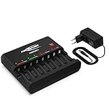 Powerline 8 Intelligentes Schnellladegerät für AA/AAA Akkus mit LED-Anzeige Defekterkennung und Überladeschutz