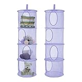YWKJDDM Hängende Netz-Aufbewahrungstasche, 2 Stück Mesh Hängender Speicher Korb, Faltbare Aufbewahrungstasche Netz mit 4 Fächern Hängeaufbewahrung Kinderzimmer Spielzeug Kleine Kleidung (Lila)