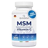 Bandini® MSM - 2000mg mit 40mg VITAMIN C pro Tagesdosis - Kompakteres Methylsulfonylmethan Pulver als bei Kapseln - Ohne Magnesiumstearat, hochdosiert, vegan, ohne Zusätze, laborgeprüft - 200 Tab