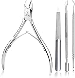 ARMIZ 4er-Set Nagelhautschieber und Nagelhautzange, professionelles Nagelhautentferner-Werkzeugset, Mehrzweck-Nagelhautknipser aus Edelstahl für Maniküre und Pediküre