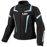 Jet Motorcycle Motorradjacke Frauen Damen Sommer Winter Gepanzerte Textilwasserdichte ELEKTRA (L (12/14), Schwarz/Himmelblau)
