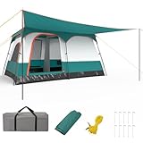 COSTWAY Zelt 6-8 Personen, Campingzelt groß mit Vorzelt & Boden, 2 Räumen & 2 Eingänge, Tunnelzelt inkl. abnehmbarem Dach & Tragetasche, Familienzelt für Camping Reise Trekking (3,8 x 2,6 x 1,9 m)