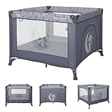 Lorelli Baby Laufstall Playground, kleiner Laufgitter 100x100 cm, Absperrgitter mit atmungsaktivem Netz, Schutzgitter mit Reißverschlusstür, faltbarer Krabbelgitter, grau