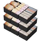 DIMJ Schubladen Ordnungssystem Schubladen Organizer, Faltbare Aufbewahrungsbox Stoff, Schubladeneinsätze für Kleiderschränke, Kleiderschrank Organizer für Kleidung, 12 Stück, Schwarz