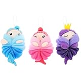 WOFASHPURET 3 Stück Niedliche Cartoon Tier Badekugeln Badeschwamm Mesh Pouf Sanftes Peeling für Dusche und Bad Hautpflege Spielerisch Pflegeleicht