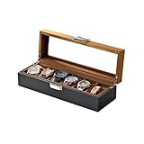 YIORYO Uhrenbox for Herren, Herren-Uhrengehäuse mit Glasdeckel, Uhrenvitrine mit 6 Fächern, Uhrenaufbewahrung, Uhrenhalter, Organizer for Männer und Frauen – 6 Fächer